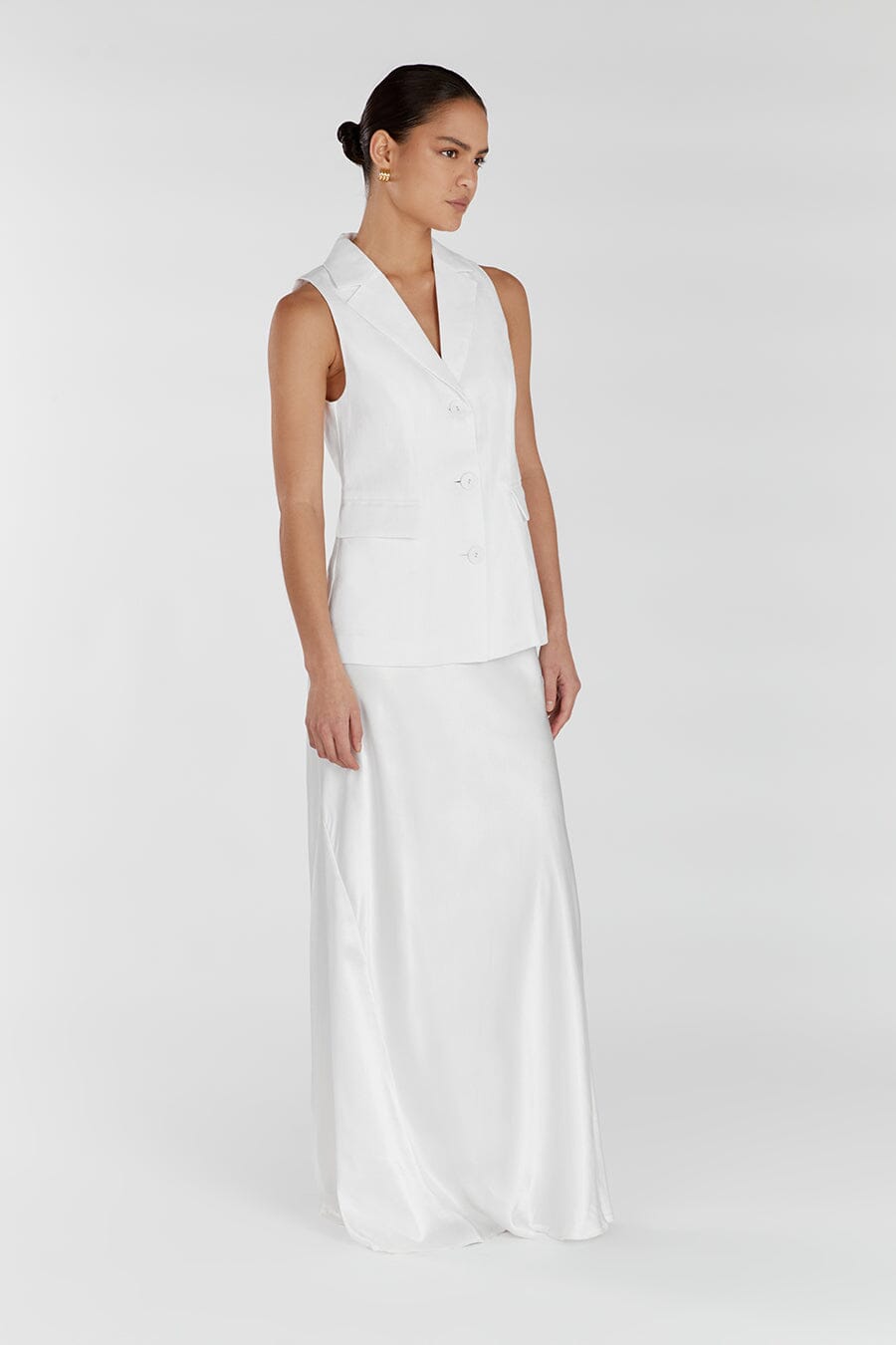 KRISTIN WHITE LINEN LONGLINE VEST
