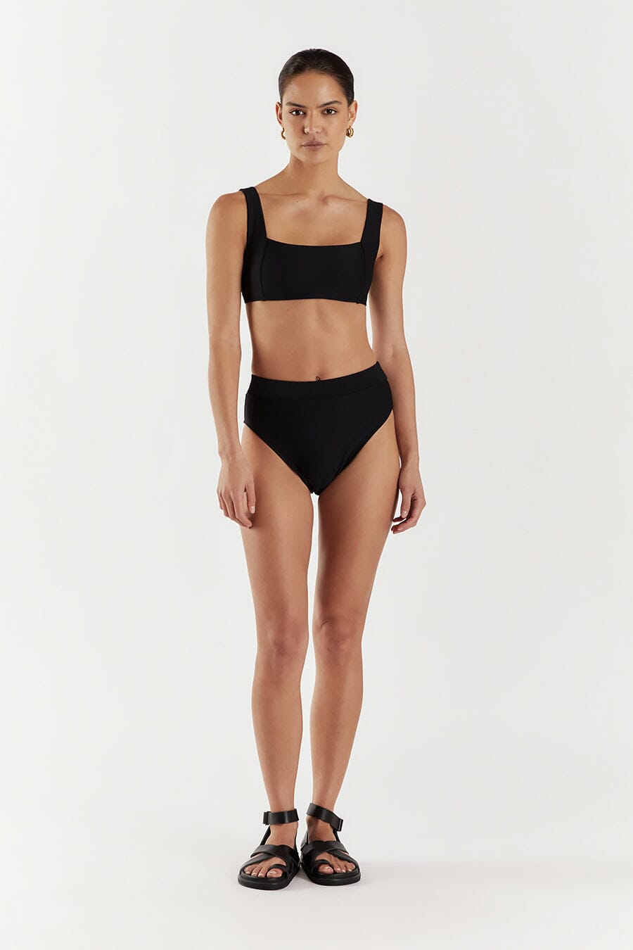 AMAYA BLACK RIB HIGH CUT BRIEF Clothing DISSH Boutiques L BLACK