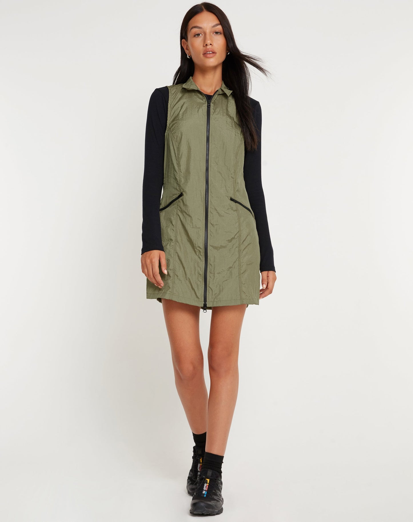 Elok Cargo Mini Dress in Parachute Silver Green