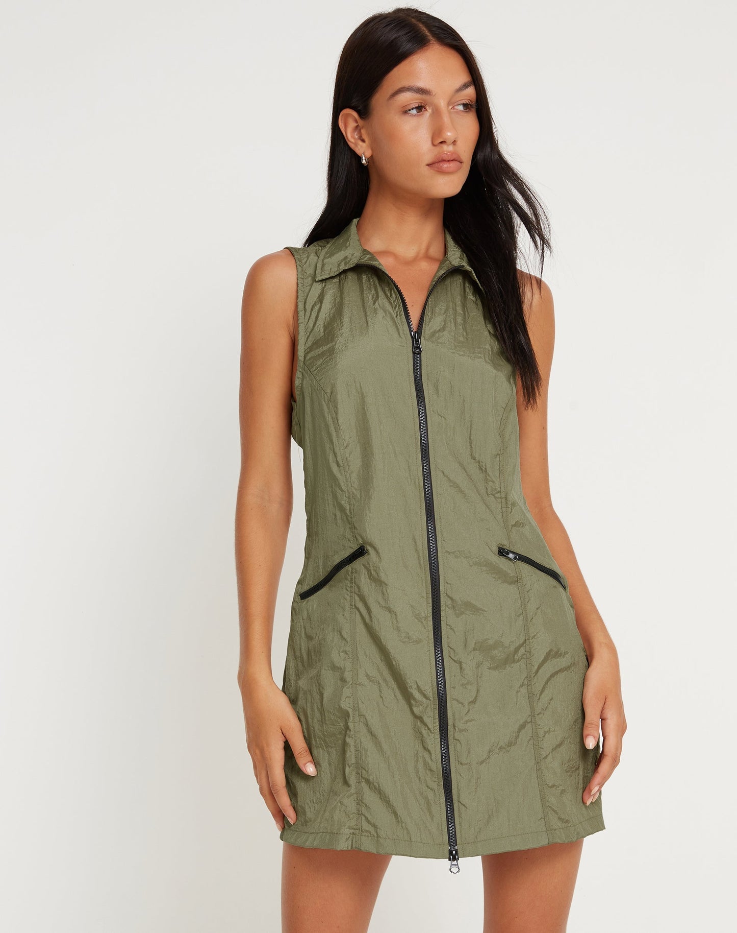Elok Cargo Mini Dress in Parachute Silver Green