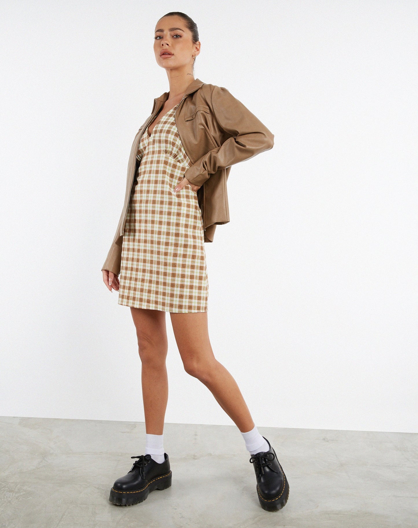 Eluned Day Dress in Yellow and Brown Check