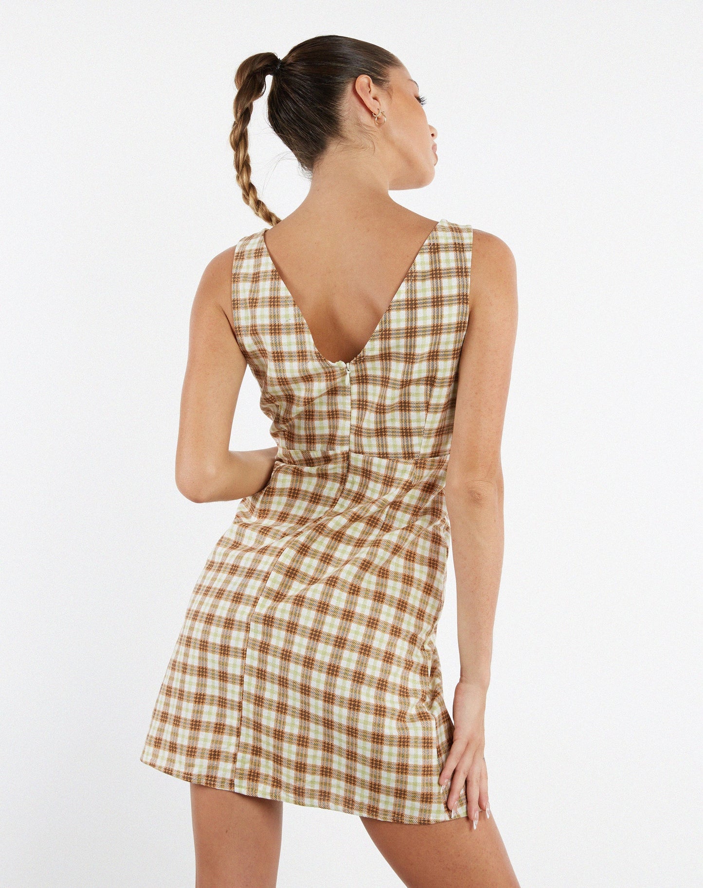 Eluned Day Dress in Yellow and Brown Check
