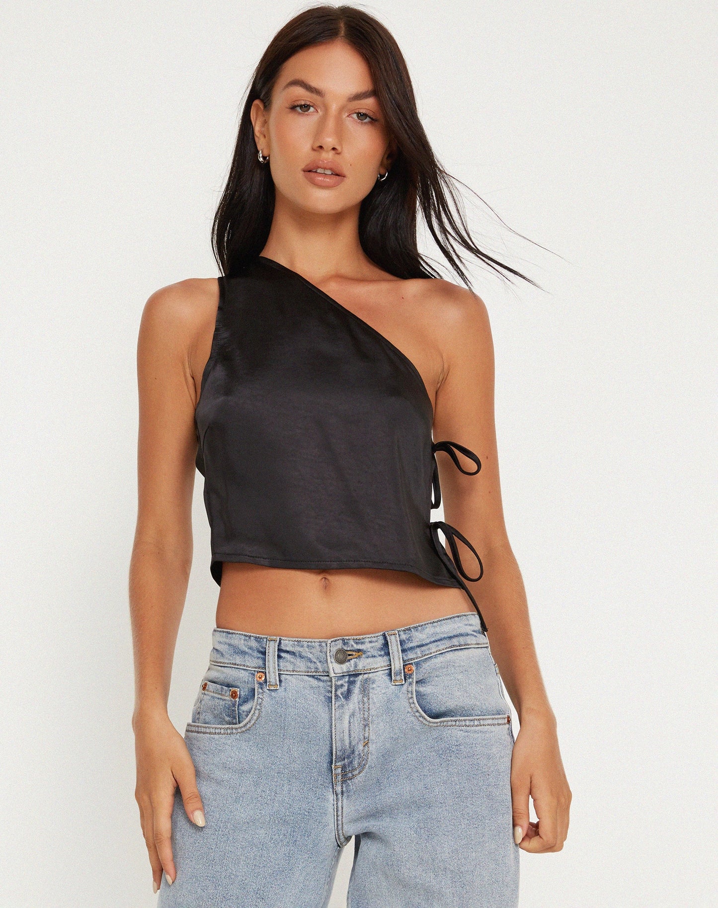 Floella Asymmetrical Top in Black