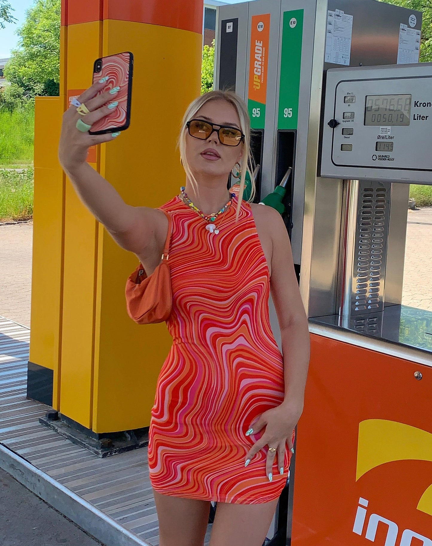 Brigitta Mini Dress in 70's Ripple Tangerine