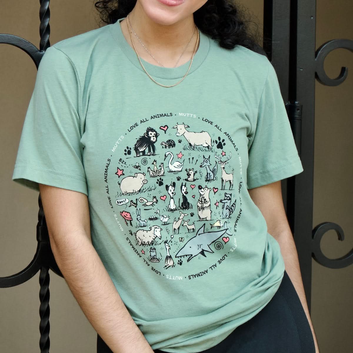 'Love All Animals' Sage Short Sleeve Tee