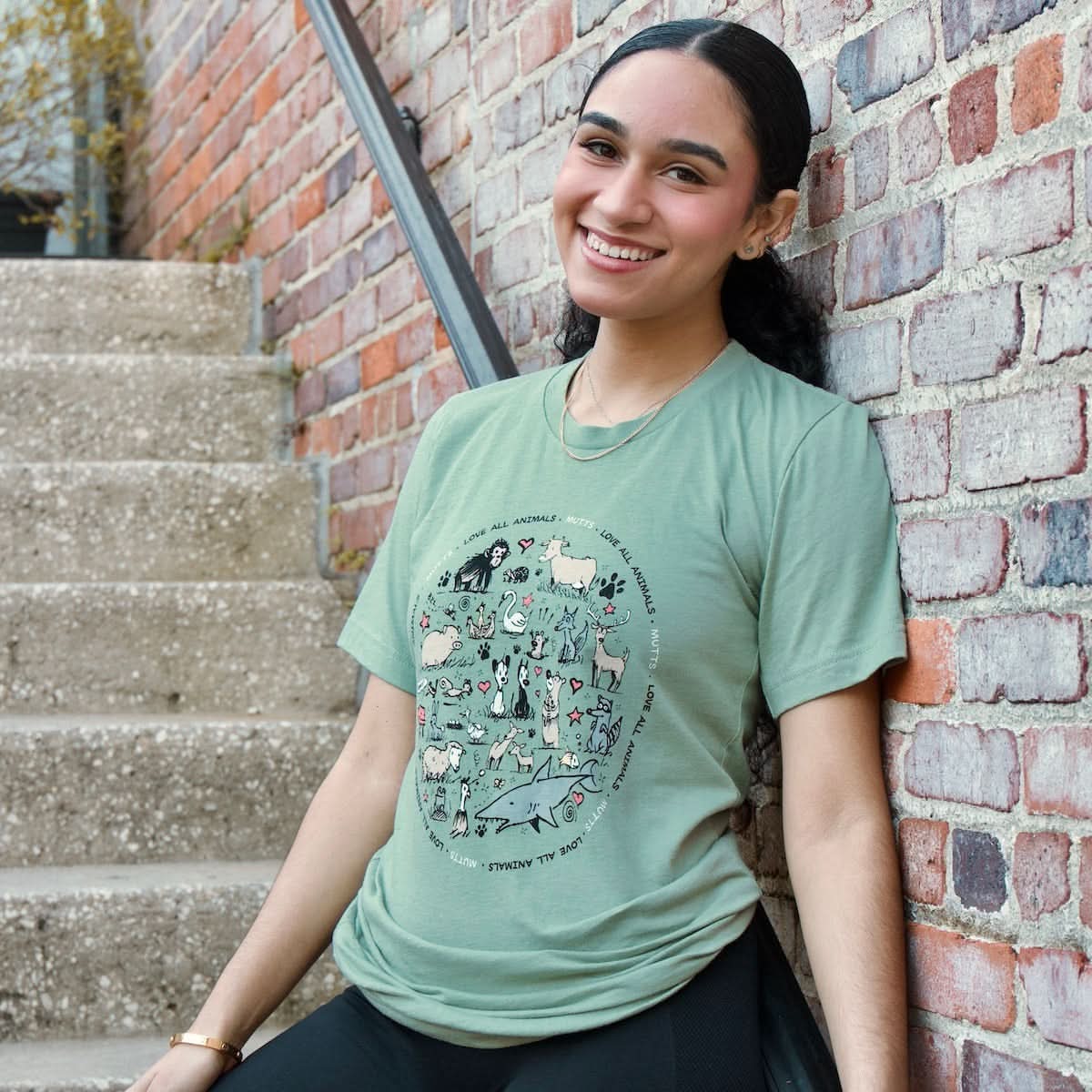 'Love All Animals' Sage Short Sleeve Tee