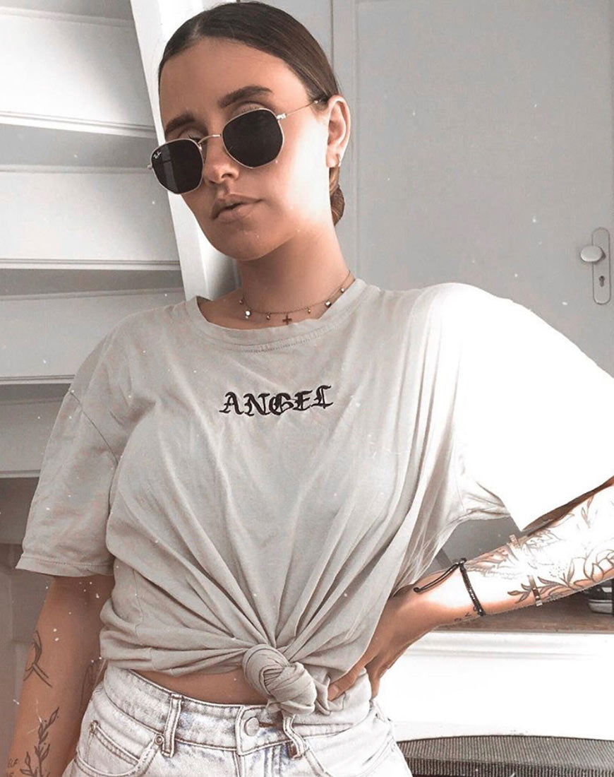 Oversize Basic Tee in Tan with Angel Embroidery