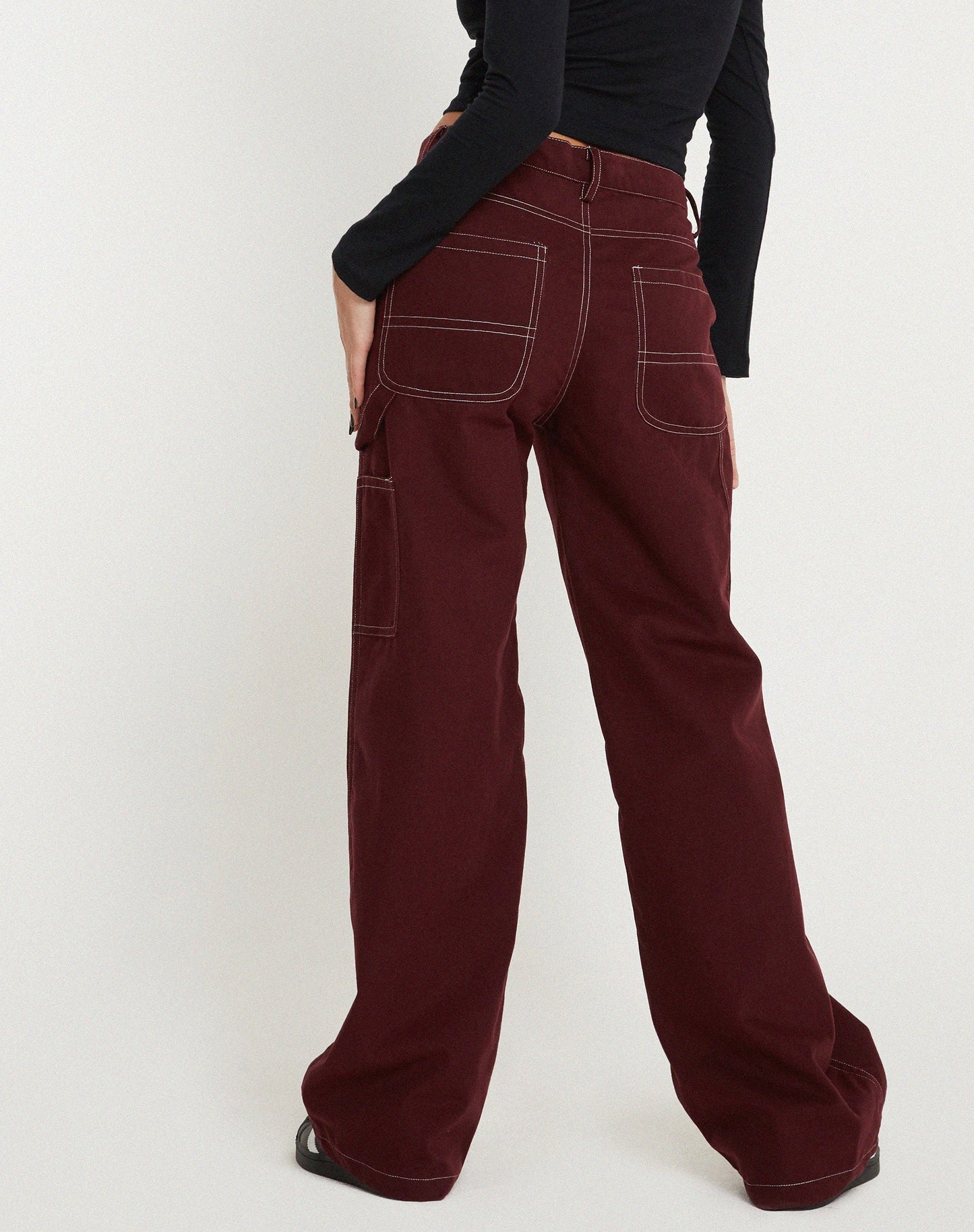 Kusnaedi Wide Leg Trouser in Redwood and White Top Stitch