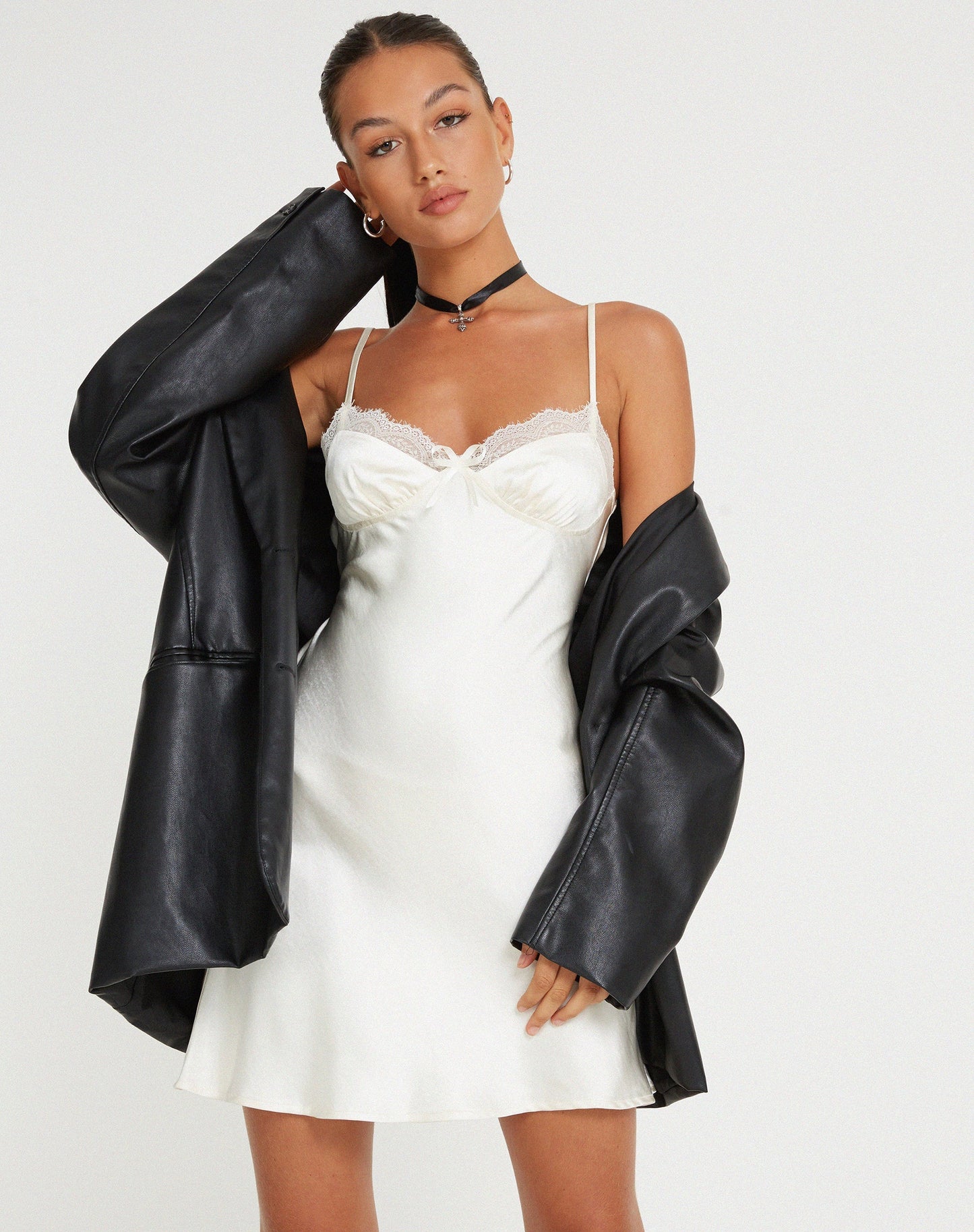 Larue Mini Dress in Satin Ivory