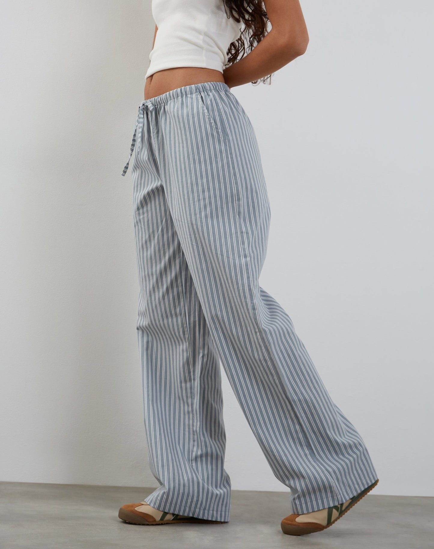 Lirura Wide Leg Trouser in Grey with White Stripes