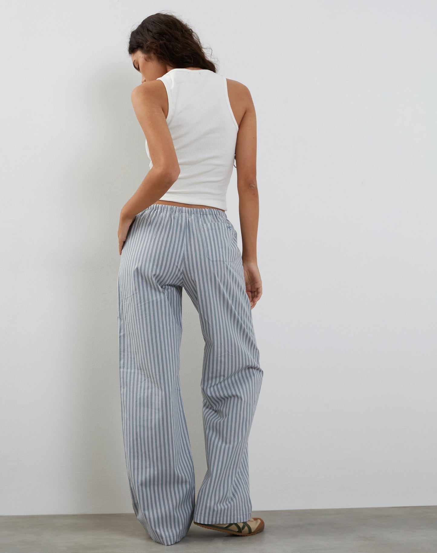 Lirura Wide Leg Trouser in Grey with White Stripes