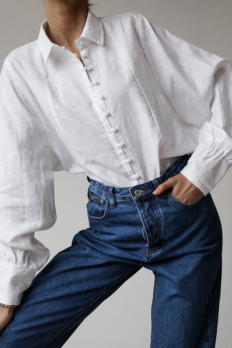 CLOE WHITE LINEN SLEEVE SHIRT