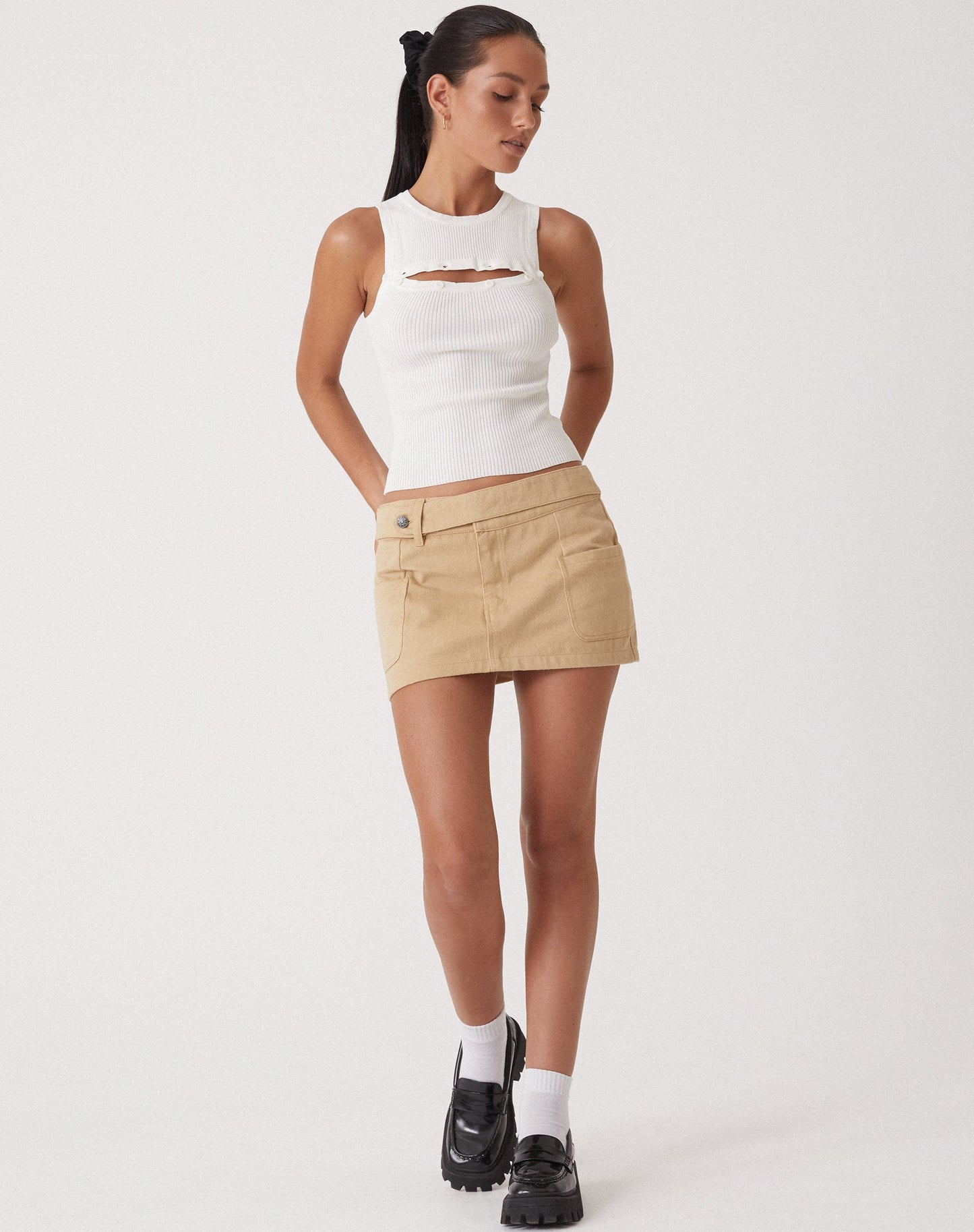 MOTEL X OLIVIA NEILL Caena Top in Rib Star White