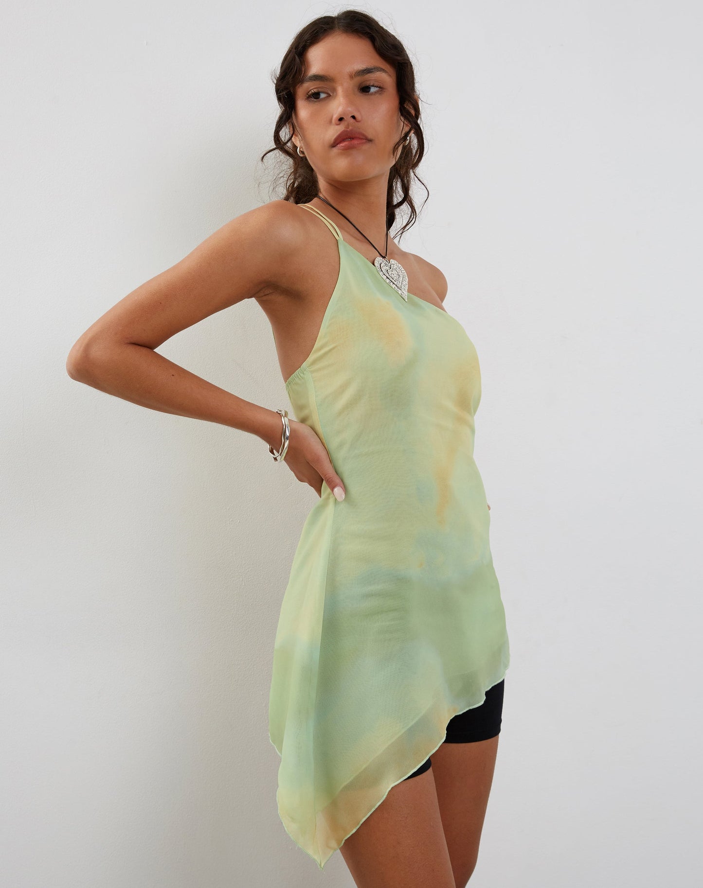 Nesrin One Shoulder Longline Top in Yellow Watercolour