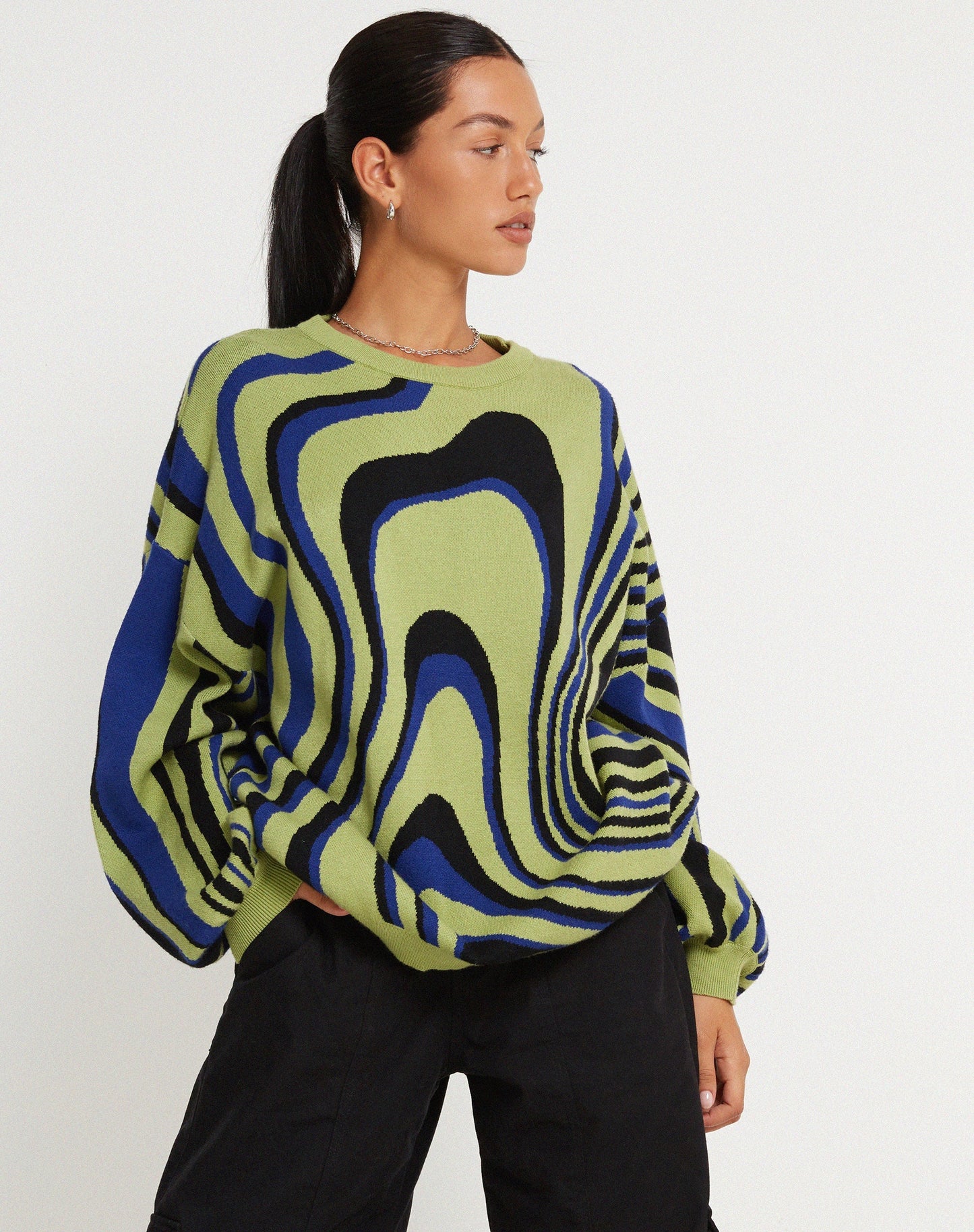 Mably Oversized Jumper in Mega Ripple Green