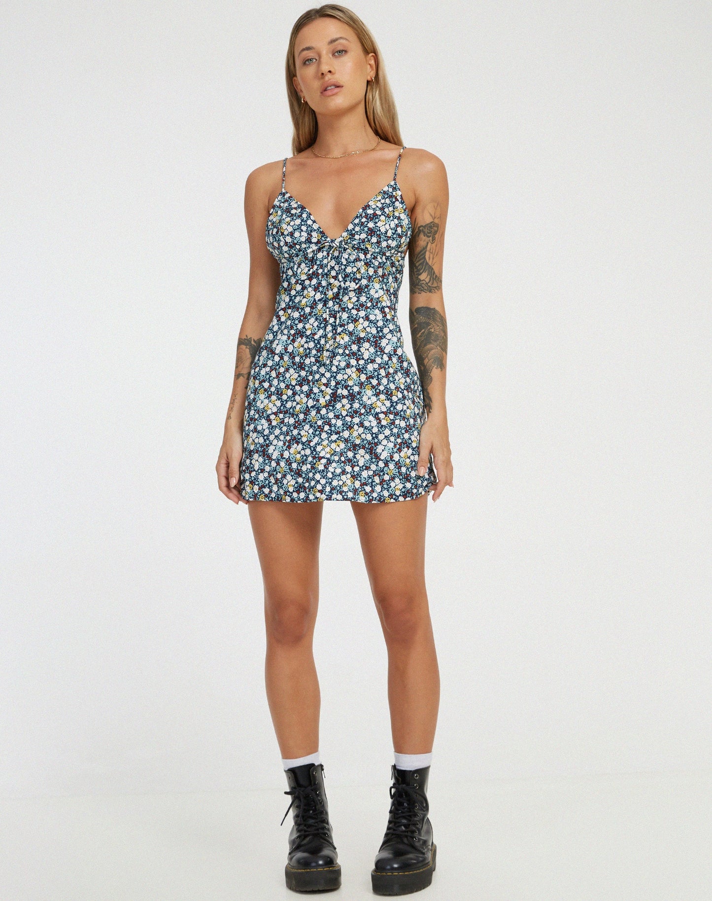 Senora Mini Dress in Floral Field Navy
