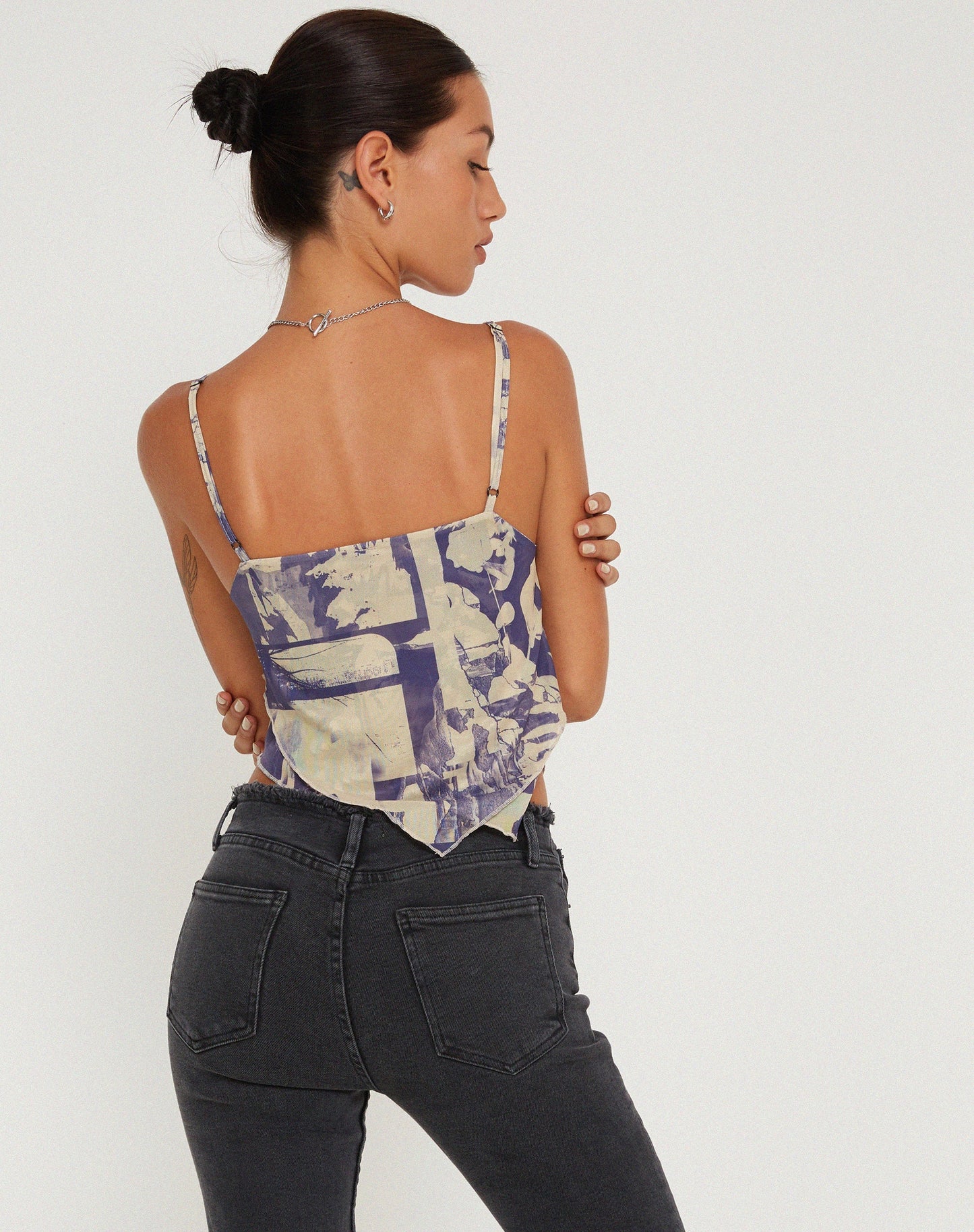 Shindu Mesh Vest Top in Collage Floral Shadow Purple