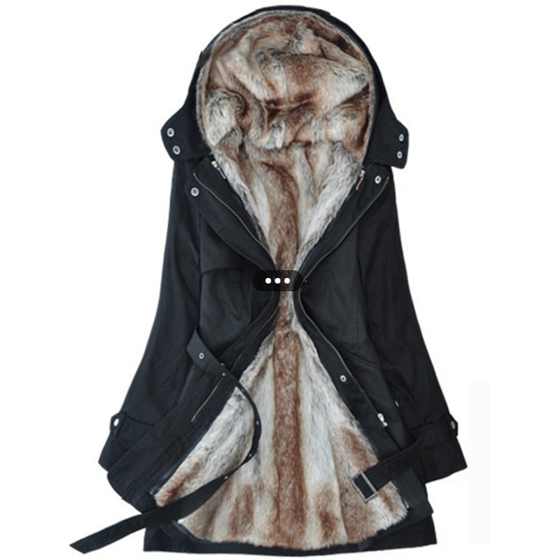 Hooded Faux Artificial Fur Slim Jacket - JCEE Shop
