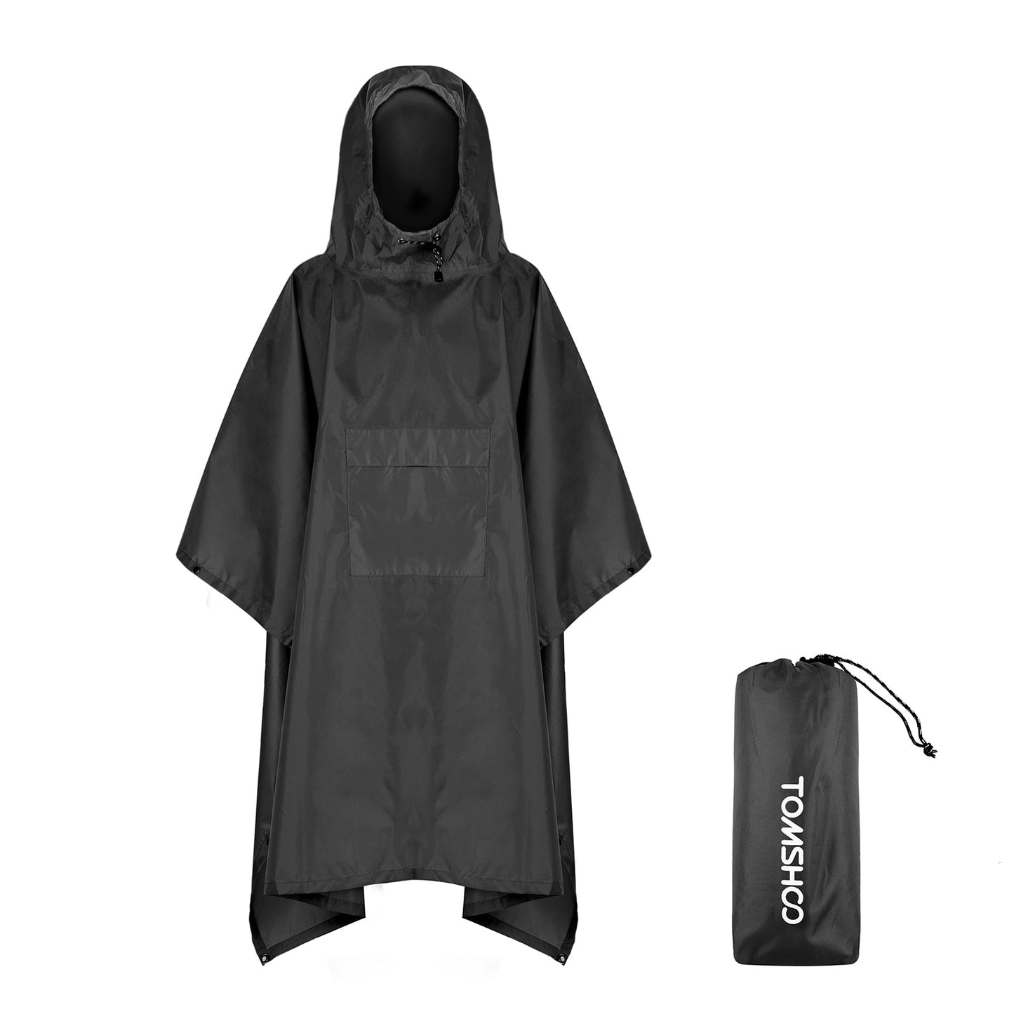 Tomshoo 3in1 Hooded Rain Poncho w Pocket Lightweight Waterproof Adult Raincoat Jacket Sun Shelter for Camping Hiking Traveling