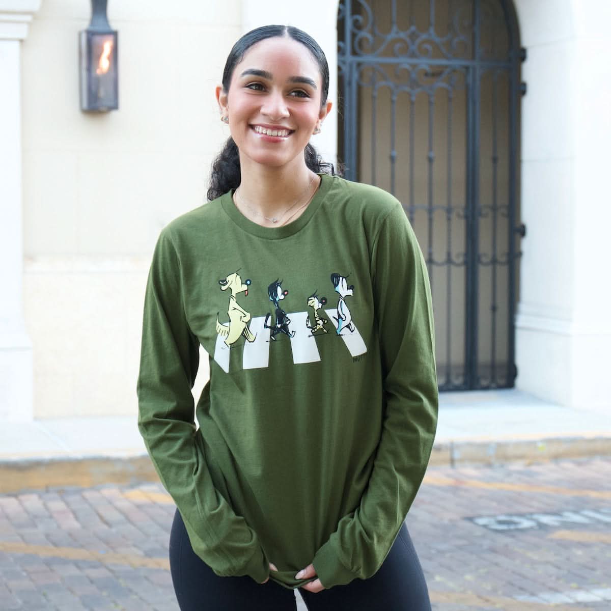 'Tabby Road' Olive Long Sleeve Tee
