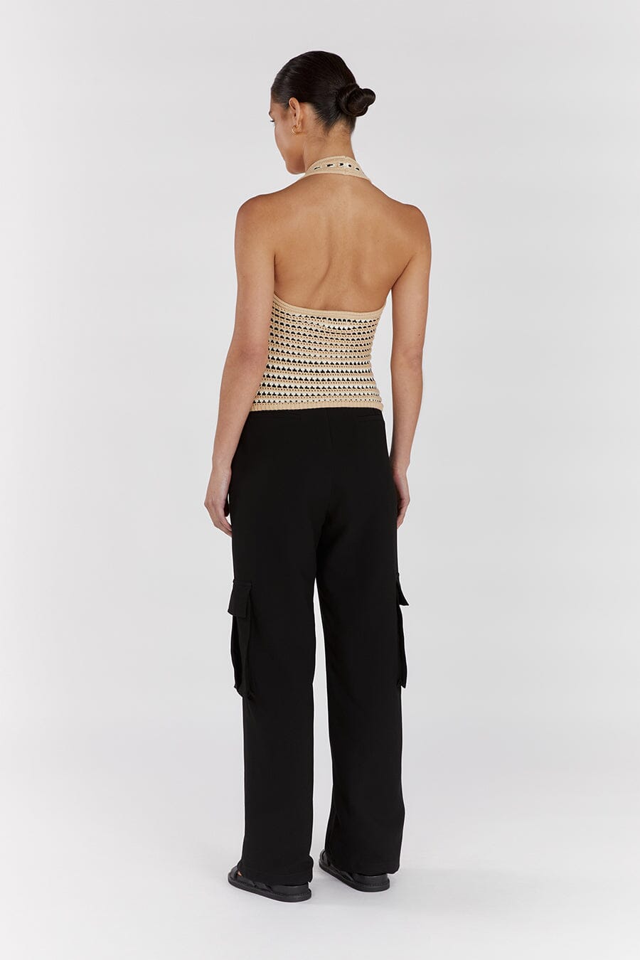 MIMI NATURAL STRIPE CROCHET HALTER TOP