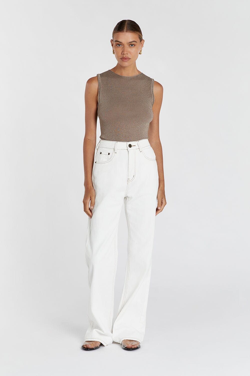 SERENA LATTE METALLIC BOAT NECK TOP