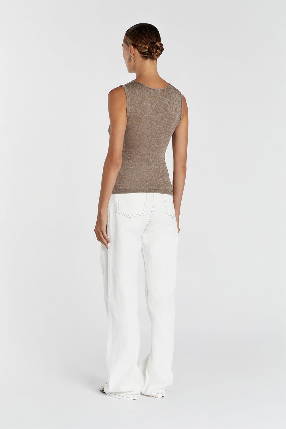 SERENA LATTE METALLIC BOAT NECK TOP
