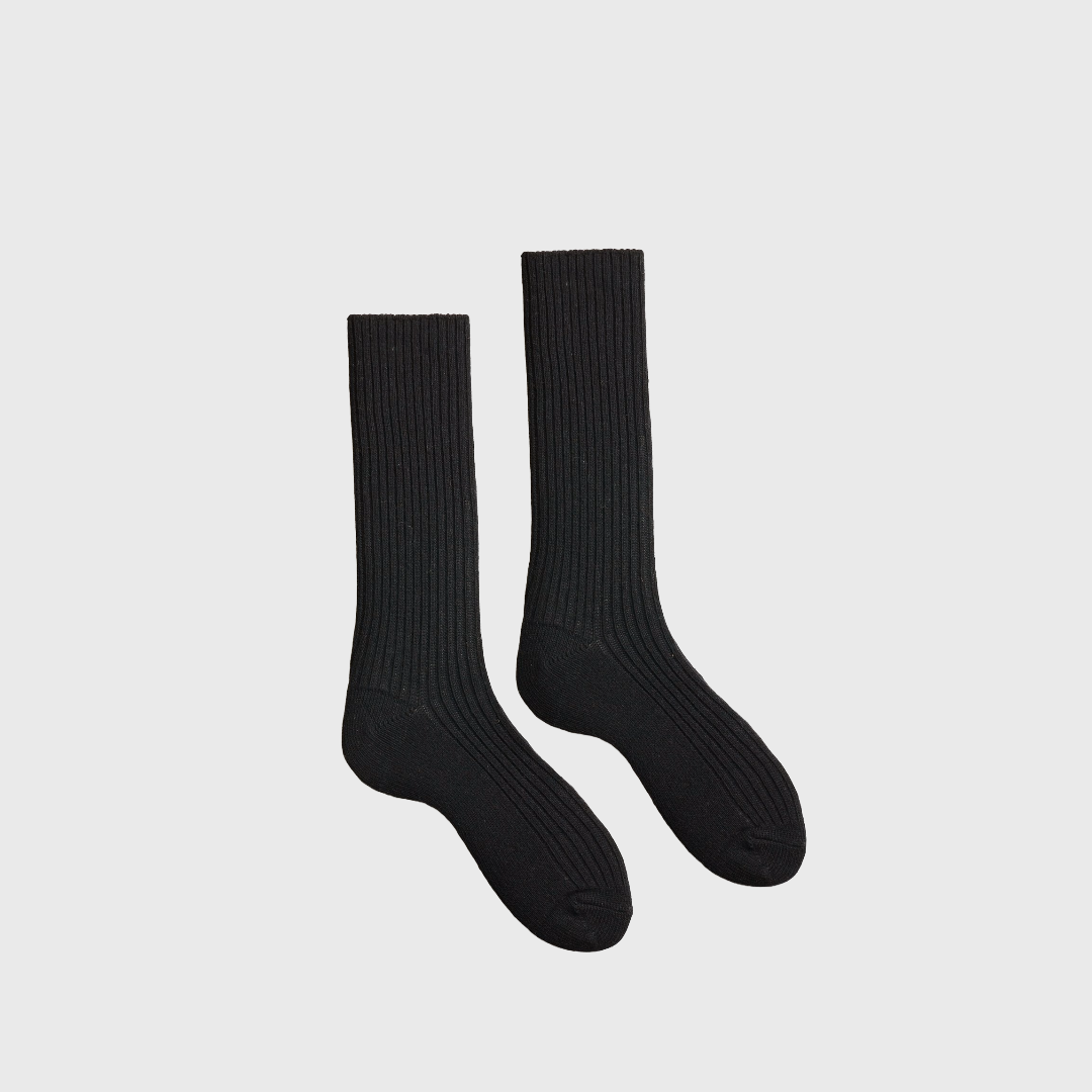 lisa b wool cashmere mens solid ribbed crew socks black