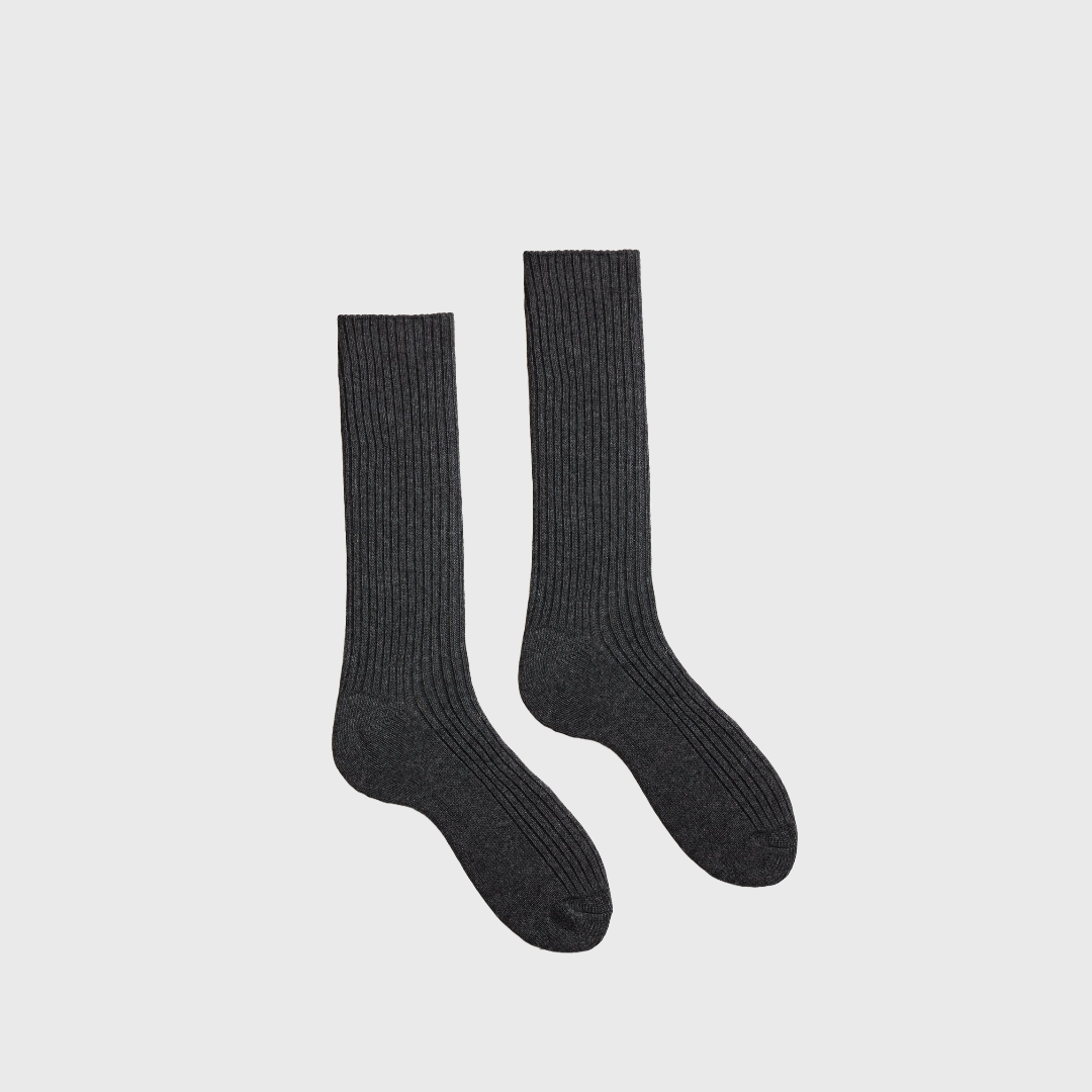 lisa b wool cashmere mens solid ribbed crew socks charcoal