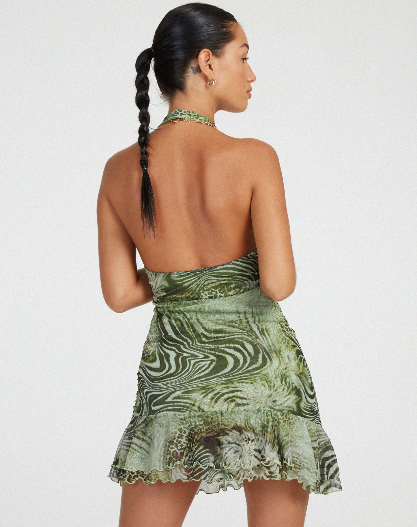 Yubila Mini Dress in Mesh Cheetah Green