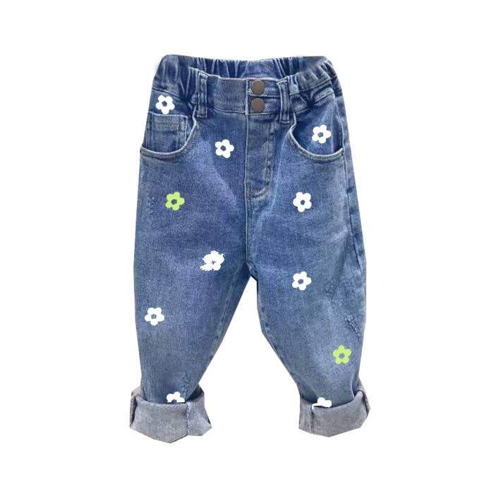 Disco Panda Kids Hand Painted Retro Flower Jeans